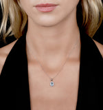 Blue Topaz 7 X 5mm And Diamond 9k White Gold Pendant Necklace