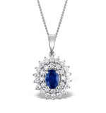 Sapphire 7 X 5 Mm And Diamond 9k White Gold Pendant Necklace