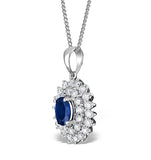 Sapphire 7 X 5 Mm And Diamond 9k White Gold Pendant Necklace