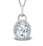 Aquamarine 2.69ct And Diamond 9k White Gold Pendant Necklace