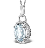 Aquamarine 2.69ct And Diamond 9k White Gold Pendant Necklace
