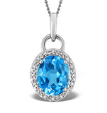 Blue Topaz 2.96ct And Diamond 9k White Gold Pendant Necklace