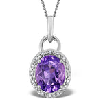 Amethyst 2.34ct And Diamond 9k White Gold Pendant Necklace