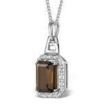 Smokey Quartz 3.56ct And Diamond 9k White Gold Pendant Necklace