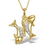 9k Gold Diamond Pisces Pendant Necklace 0.05ct