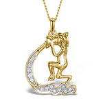 9k Gold Diamond Aquarius Pendant Necklace 0.07ct