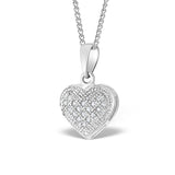 Heart Pendant Necklace 0.09ct Diamond 9k White Gold