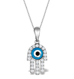 0.32ct Diamond And 9k White Gold 'evil Eye' Hamsa Pendant Necklace