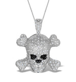 Black Diamond And Diamond 9k White Gold Skull And Crossbone Pendant