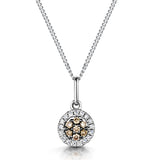Stellato Champagne Diamond Halo Pendant 0.13ct In 9k White Gold