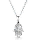 Stellato Diamond Hamsa Pendant Necklace 0.13ct 9k In White Gold