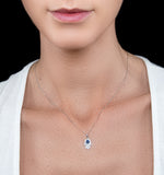 Sapphire Black Diamond Hamsa Evil Eye Pendant Necklace 9k White Gold