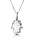 Stellato Diamond Hamsa Pendant Necklace 0.13ct In 9k White Gold