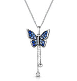 Stellato Sapphire Diamond Butterfly Pendant Necklace 9k White Gold