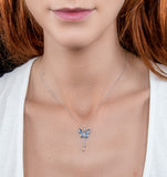 Stellato Sapphire Diamond Butterfly Pendant Necklace 9k White Gold