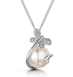 Button Pearl And Diamond Stellato Pendant Necklace In 9k White Gold