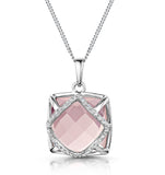 Rose Quartz And Diamond Stellato Pendant Necklace In 9k White Gold
