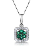 0.14ct Emerald And Diamond Stellato Necklace In 9k White Gold