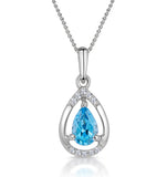 Pear Swiss Blue Topaz And Diamond Stellato Necklace In 9k White Gold