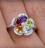 Citrine Garnet Peridot Blue Topaz Amethyst Diamond Stellato Ring 9k White Gold