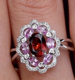 Garnet Pink Sapphire And Diamond Stellato Ring 0.14ct In 9k White Gold