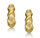 Three Stone Diamond Studded Huggy Earrings In 9k Gold