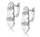 Diamond Pave Hearts And Kisses Earrings In 9k White Gold