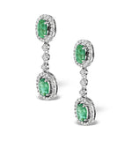 Emerald 4 X 6mm And Diamond 9k White Gold Earrings  H4482
