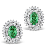 Emerald 4 X 6mm And Diamond 9k White Gold Earrings