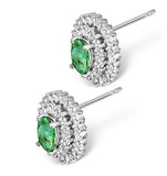 Emerald 4 X 6mm And Diamond 9k White Gold Earrings