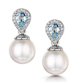7.5mm Pearl Blue Topaz And Diamond Stellato Earrings In 9k White Gold