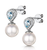 7.5mm Pearl Blue Topaz And Diamond Stellato Earrings In 9k White Gold