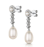 Stellato Collection Pearl And Diamond Earrings In 9k White Gold