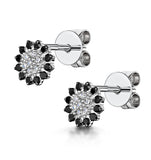 Black Diamond And Diamond Stellato Earrings In 9k White Gold