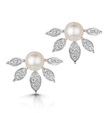 Stellato Collection Pearl And Diamond Earrings 0.12ct In 9k White Gold