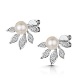 Stellato Collection Pearl And Diamond Earrings 0.12ct In 9k White Gold