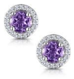 0.64ct Amethyst And Diamond Halo Stellato Earrings In 9k White Gold