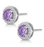 0.64ct Amethyst And Diamond Halo Stellato Earrings In 9k White Gold