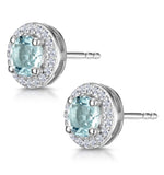 0.69ct Aquamarine And Diamond Halo Stellato Earrings In 9k White Gold