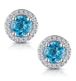 Swiss Blue Topaz And Diamond Halo Stellato Earrings In 9k White Gold