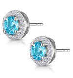 Swiss Blue Topaz And Diamond Halo Stellato Earrings In 9k White Gold