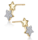 Diamond 2 Stars Stellato Earrings In 9k Gold
