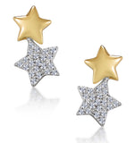 Diamond 2 Stars Stellato Earrings In 9k Gold