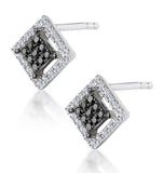 Diamond And Stellato Black Diamond Squares Earrings In 9k White Gold