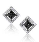 Diamond And Stellato Black Diamond Squares Earrings In 9k White Gold