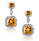 Stellato 2.30ct Citrine And Pave Diamond Earrings In 9k White Gold