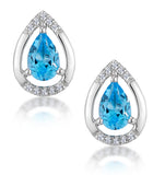 Stellato 1.10ct Swiss Blue Topaz And Diamond Earrings In 9k White Gold