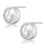 Stellato Circle And Pearl Diamond Earrings In 9k White Gold