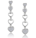 Stellato Collection Drop Diamond Heart Earrings In 9k White Gold