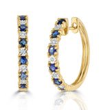 Sapphire 0.71ct And Diamond Hoop Earrings In 9k Gold